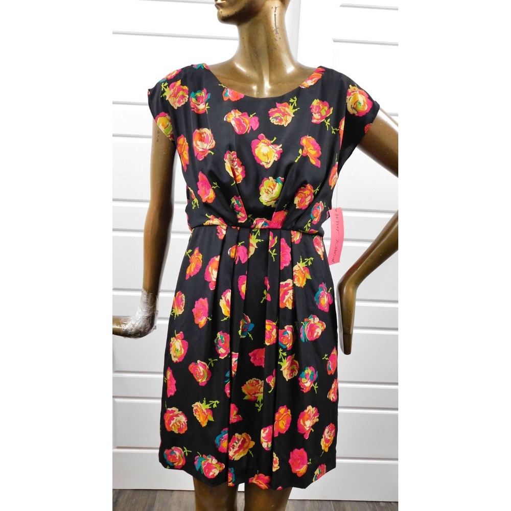 New Betsey Johnson‎ Black Multi Floral Pleated Mini Dress sz 10 NWT